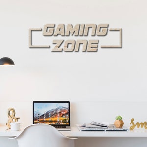 Gamerkamerinrichting, houten bord gamingzone, bord gamerkamer, gamedecor kunst aan de muur, bord gamekamer hout