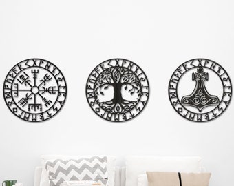 Yggdrasil wall art,Celtic tree of life wall art,Tree of life wood wall art,Vegvisir wall art,Viking wood wall art,Thor's hammer wall art
