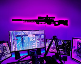 Personalized gameroom sign, Gamer led neon sign, Rifle sign, Custom gaming sign, LED sign custom, Game room neon sign