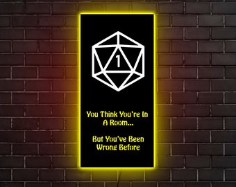 Letrero de neón de dragones, arte de pared de rol con LED. Letrero de neón de dados, letrero de LED de dados, letrero de madera de dados, arte de pared D20, regalo de dragones