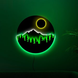 Mountains wood wall art with led, Mountan neon sign, Mountain led sign, Mountain led light, Mountain night light, Mountain neon light