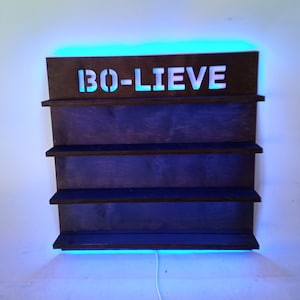 Custom display shelf, Personalized shelf decor, Wall display shelf, Led display shelf, Display shelf lighted, Wooden display shelf