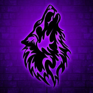 Wolf neon light, Wolf light sign, Wolf neon sign, Howling wolf sign, Wolf led sign, Animal neon sign, Wooden wolf sign, Wolf art, Wolf decor