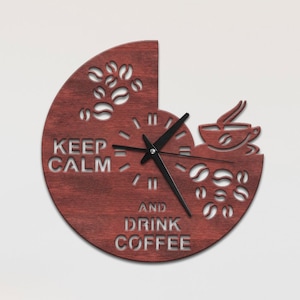 Coffee wall clock, Kitchen wall clock unique, Wooden wall clock silent, Cafe wall clock oversized, Coffee lover gift, Coffee bar wall decor