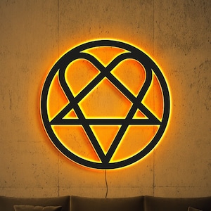Heartagram neon sign, Heart pentagram sign, Heartagram emblem, HIM neon sign, Heartagram symbol, Rock neon sign, HIM decor, Heartagram decor