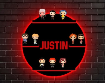 Custom display shelves, Shelf with name, Led display shelf, Personalized shelf decor, Display shelf lighted, Display shelf for figurines