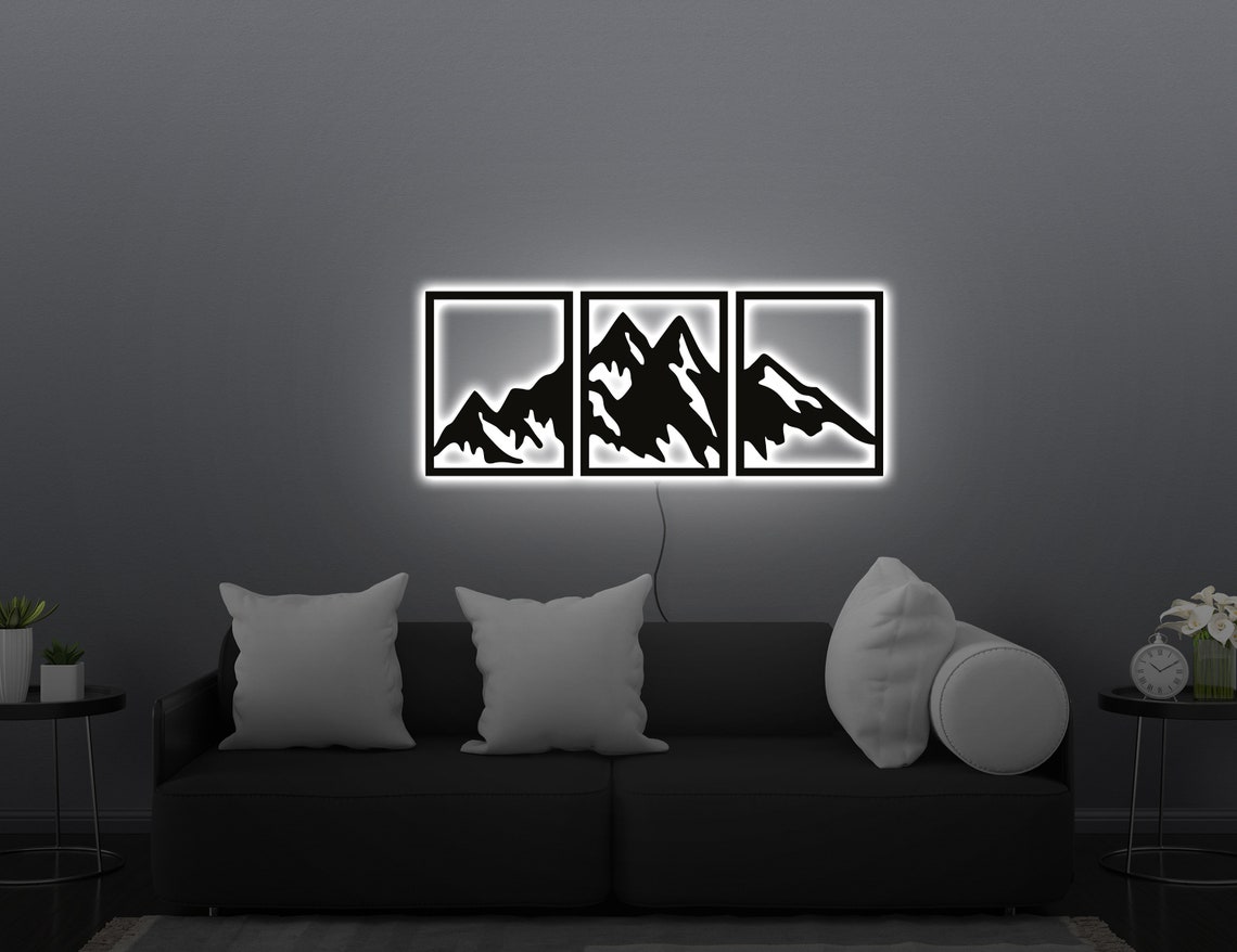 Mountain Wood Wall Art Set Wood Mountain Decor Wooden Etsy