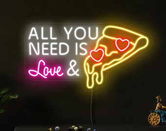 All you need is love and pizza neon sign, Pizza neon sign, Food neon sign, Pizzeria neon sign, Pizza lover gift, Restaurant neon sign decor