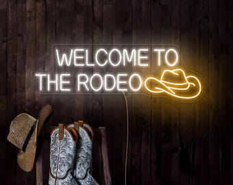 Welcome to the rodeo neon sign, Cowgirl neon sign, Western neon sign, Cowboy neon sign decor, Rodeo gift, Cowgirl decor, Rodeo art decor