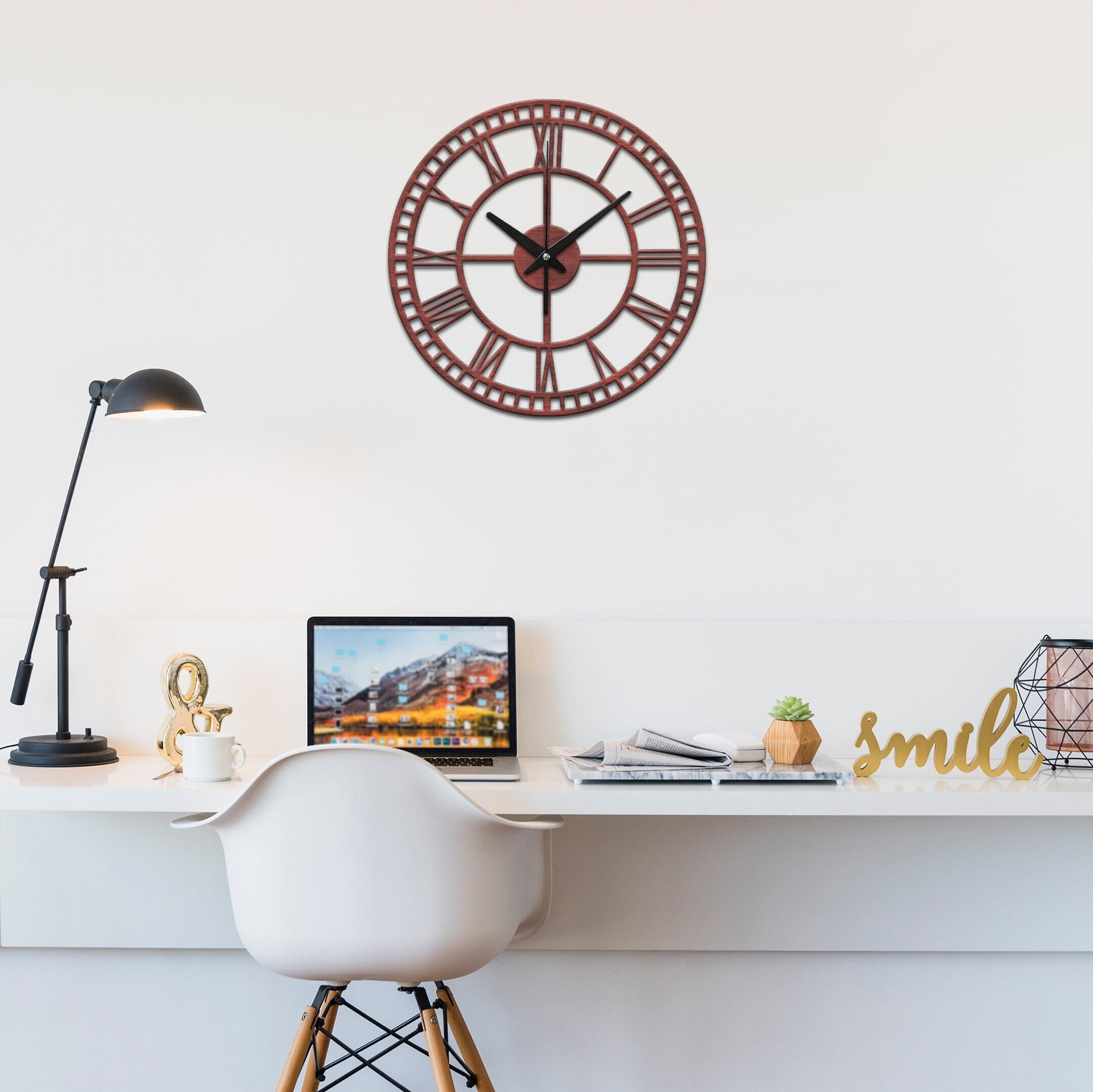 数字付き木製壁掛け時計、大きな素朴な時計、工業用壁掛け時計