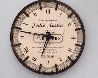 Personalized retirement clock, Coworker Clock, Work anniversary gift men, Thank you gift for boss, Custom wall clock, Wooden wall clock