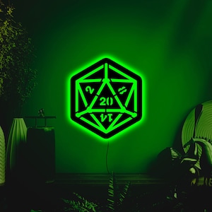 Dice neon light, Dice led sign, 20 Sided Die Edge Lit LED Sign, Dungeons and Dragons wall art, Dungeons and dragons artwork, DnD wall decor