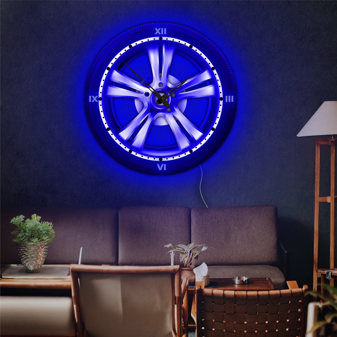 Wheel Wall Clock, Garage Led Clock, Neon Wall Clock, Wheel Lights, Led