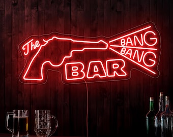 The Bang Bang bar neon sign, Twin Peaks neon sign, Gun neon sign, Bar neon sign, Bang neon sign, Bar wall art decor, Twin Peaks art decor
