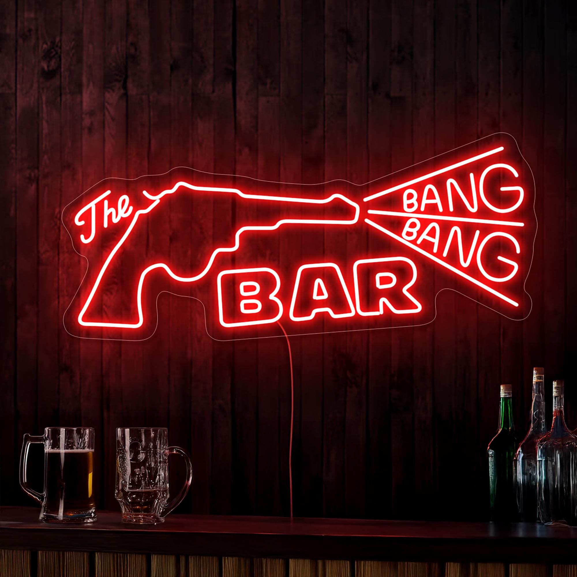 The Bang Bang Bar Neon Sign, Twin Peaks Neon Sign, Gun Neon Sign
