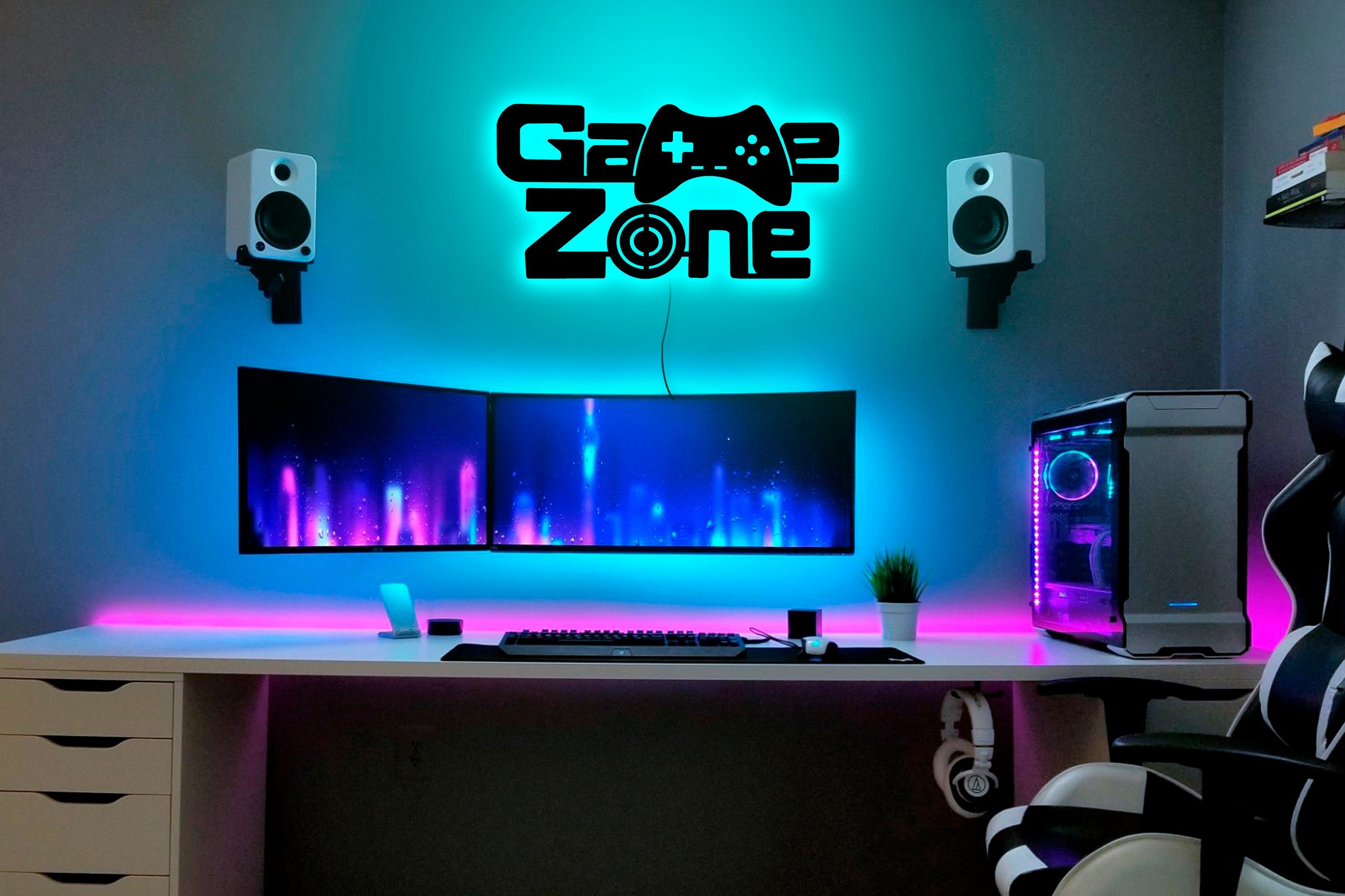 Enseigne au néon LED personnalisée Game Zone, enseigne lumineuse Gamer,  décoration murale de salle de jeu, enseigne Shoous Studio, logo