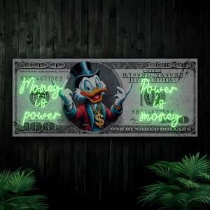 Money neon sign, Dollar neon sign, Money is power neon sign, Scrooge neon sign, Money pop art artwork, Scrooge dollar decor, Money art decor