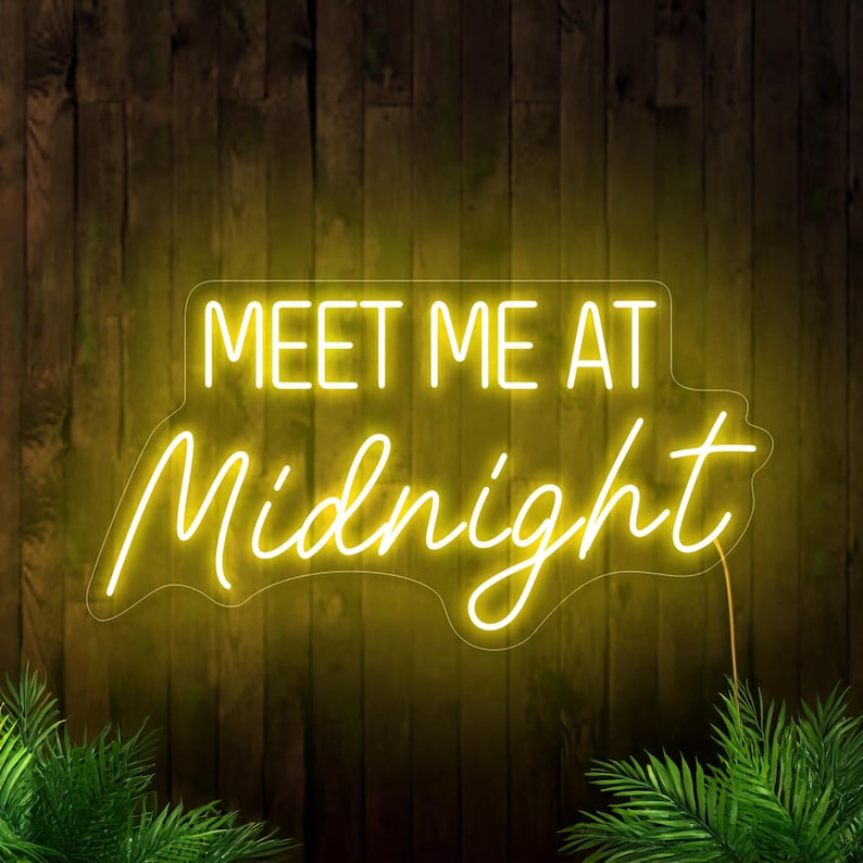 Meet me at midnight neon sign, Dreamy neon sign, Romantic neon sign, Neon sign bedroom decor, Midnight wall art decor, Dreamy wall art decor image 1