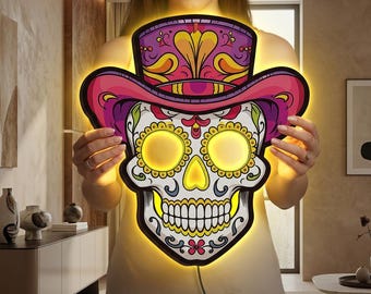 Sugar Skull LED Sign, Day of the Dead Wall Light, Calavera Neon Sign, Gothic Wall Decor, Halloween LED Sign, Mexican Inspired Decor