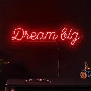Znak ledowy Dream Big, Znak neonowy Dream Big, Motywacyjny znak neonowy, Inspirujący neon, Dekoracja ścienna do sypialni ze znakiem neonowym, Dekoracja artystyczna Dream Big