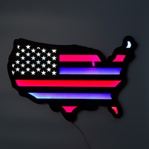 Art mural de carte des Etats-Unis, enseigne au néon de carte des Etats-Unis, signe mené de carte des Etats-Unis, néon de drapeau américain, lumière menée de drapeau des Etats-Unis, carte américaine s'allument