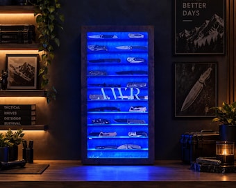 Knife display case with led, Pocket knife display shelf, Knife light shelf, Knife holder for wall, Knife storage, Knife organizer