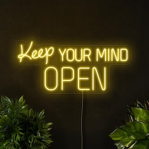 Neon z napisem Keep your mind open, Neon motywacyjny, Neon do pokoju dziecięcego, Neon na zdrowie psychiczne, Neon na sypialnię, Dekoracja na zdrowie psychiczne