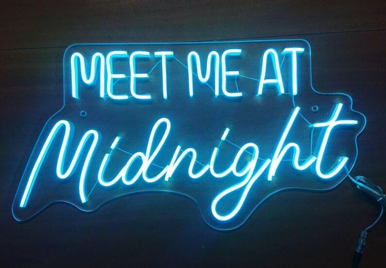 Meet me at midnight neon sign, Dreamy neon sign, Romantic neon sign, Neon sign bedroom decor, Midnight wall art decor, Dreamy wall art decor image 4
