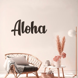 Panneau Aloha découpé au laser, décoration murale Aloha, panneau en bois Aloha, panneau en bois Aloha, art mural Aloha, mots découpés au laser, mots en bois pour mur