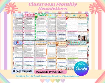 Editable Monthly Classroom Newsletter Template for Preschool & Elementary | Canva Digital Download, Teacher Resource, Printable Editable
