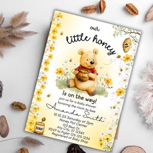 Bewerkbare sjabloon babyshower babyshower winnie de pooh - boho genderneutraal canva downloaden voor- en achterkant