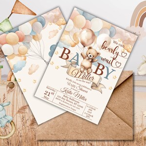 Boho Bear Baby Shower Invitation Template: Gender Neutral (Canva Download)