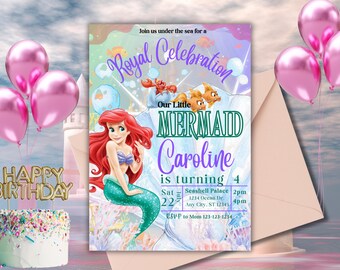 Invito di compleanno a tema Sirenetta: modello modificabile per la festa della principessa (download digitale)