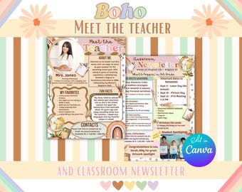 Modelo Boho Meet the Teacher: Carta de Boas-Vindas e Newsletter Editáveis (Download Digital do Canva)