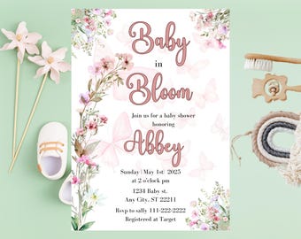 Wildflower Baby Shower Invitation: Baby in Bloom, Editable Canva (Digital Download)