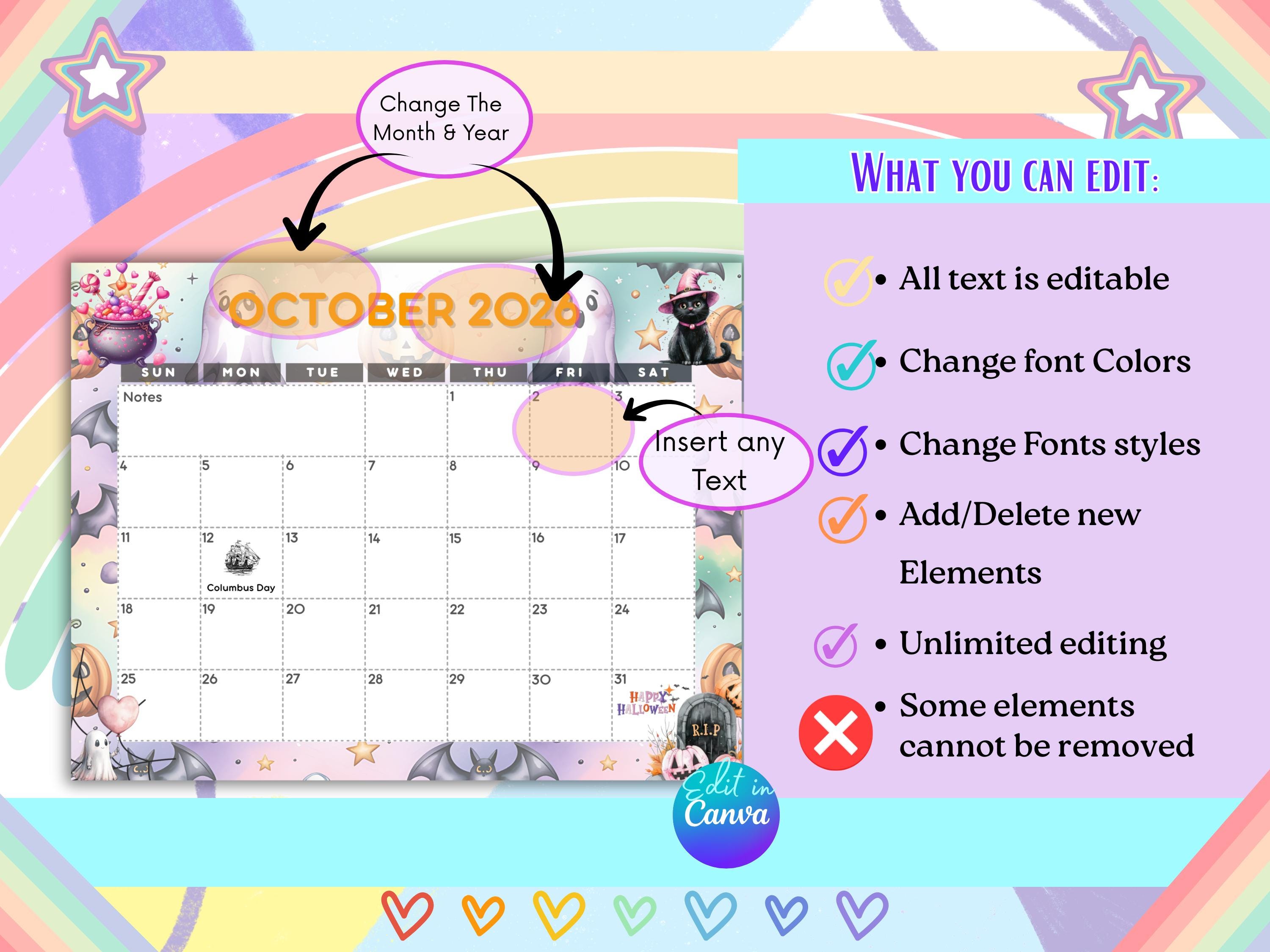 2026 Monthly Themed Calendar Canva Template | Editable Printable ...