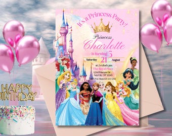 Princess Birthday Invitation: Pink Pastel Royal Party (Canva Template - Digital Download)