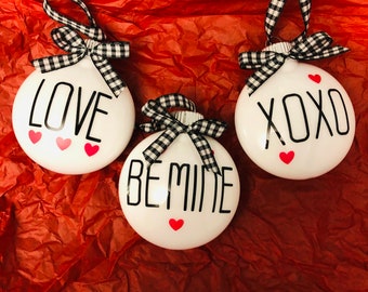Valentine’s Day Ornaments Decorations Love Be Mine XOXO gingham bow 3 piece set or sold individually handmade Rae Dunn Inspired ornament