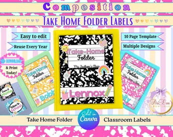 Editable Composition Notebook Folder Covers | Classroom Organization Labels for Students & Teachers | Homework Take Home Folders