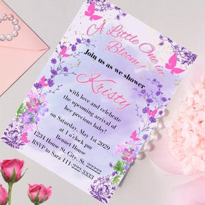 Lavender Floral Baby Shower Invitation: Editable Template (Digital Download)