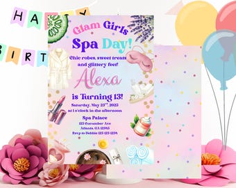 Spa Party Invitation Editable Tween Birthday Invite Pamper Glam Girls Birthday Celebration Printable
