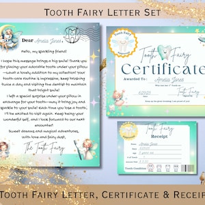 Zahnfee Brief Printable | Bearbeitbares Glitter Tooth Fairy-Zertifikat & Quittung für die Feier des verlorenen Zahns | Sofortdownload | Canva Bearbeiten