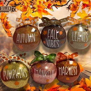 Thanksgiving Fall Glitter Ornaments Thankful Fall Vibes Pumpkin Decor Autumn Shatterproof  Home Decoration Leaves Harvest Decor for Tree