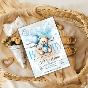 Teddy Bear Baby Shower Invitation: Editable Canva Template (Digital Download, 5x7 in