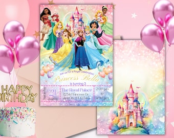 Princess Birthday Invitation: Pink Royal Party, Canva Template (Digital Download, 5x7in