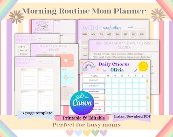 Mom Planner Canva Template: Kids Chore Chart, Lunch & Outfit Planner (Printable PDF)