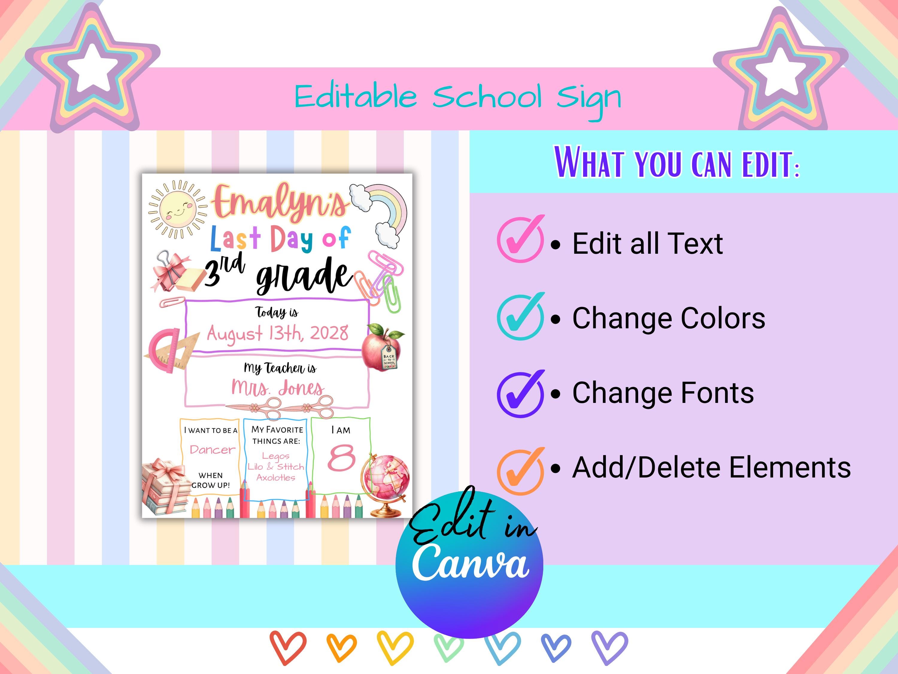 First Day of School Sign: Editable Photo Prop, Reusable Canva Template ...