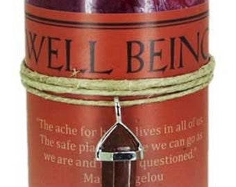 Well Being Pillar Candle with Red Jasper Pendant