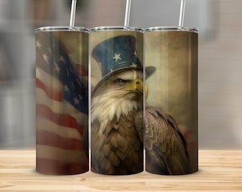 Bald Eagle Digital Tumbler Wrap 20 oz PNG, American Flag Patriotic Tumbler Design, 4th of July Tumbler Wrap, USA Independence Day Wrap