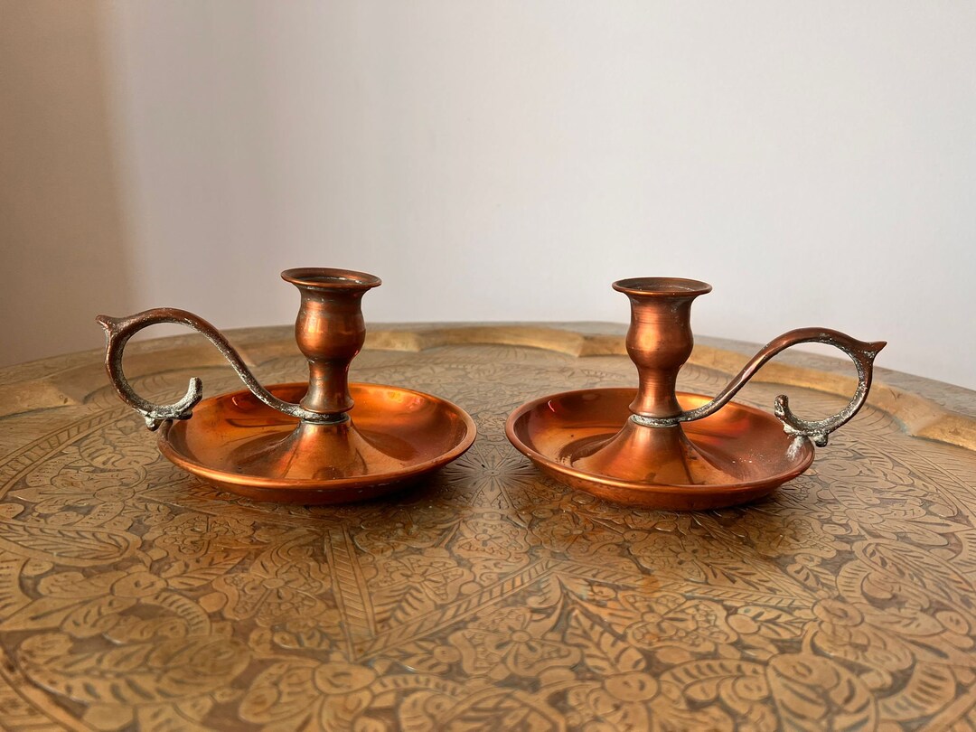 Vintage Copper Candle Holders Stick Candle Holders Etsy